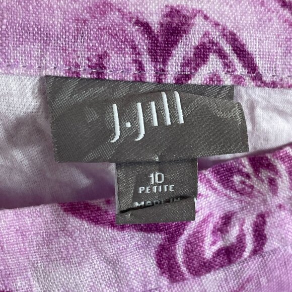 J Jill Womens Petite 10 Purple Floral Pleated Midi Skirt 100% Linen Lined - Picture 2 of 10
